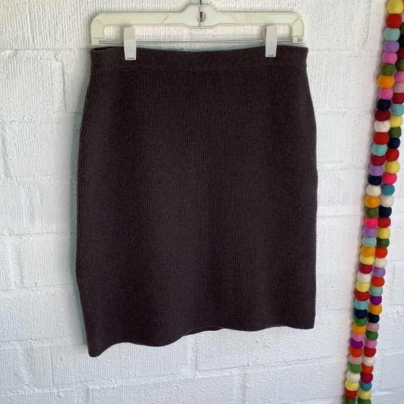 S MaxMara Cashmere Wool Leather Pull On Elastic Skirt sz L - Picture 5 of 5